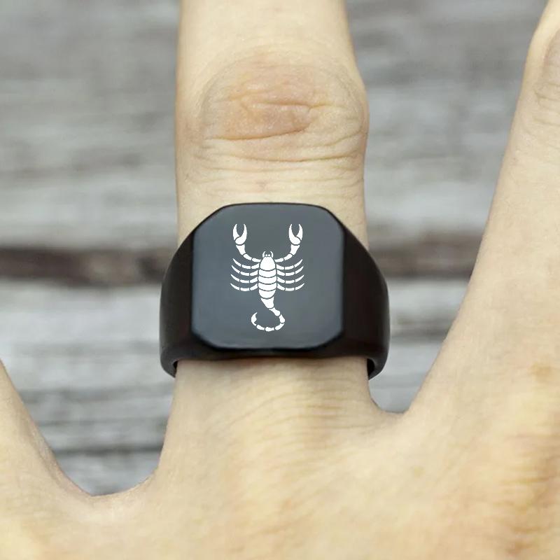 12 Konstelacji Pierścień Kwadratowy Męski Czarny Pierścionek na Palec Dwanaście Konstelacji Biżuteria dla Pary Akcesoria Prezent na Urodziny Rocznicę