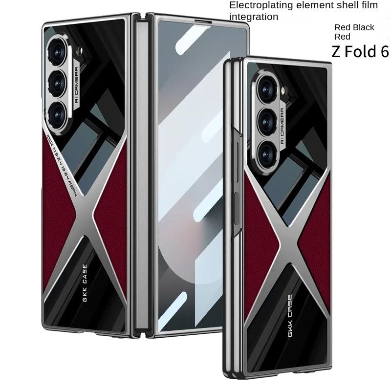Electroplated Leather Phone Case for Samsung Galaxy Z Fold 7 6 5 4 3 Fold7 Fold6 Fold5 Fold4 5G Hard Shell Protective Film Cover