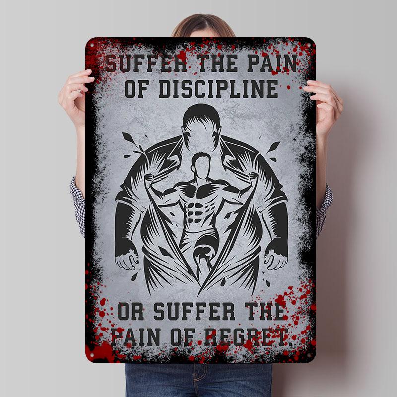 Disziplin vs. Reue Fitness-Motivation Gedrucktes Poster Individuelle Wandkunst Retro Vintage Metallblechschilder für Heim-Schreibtisch-Dekoration