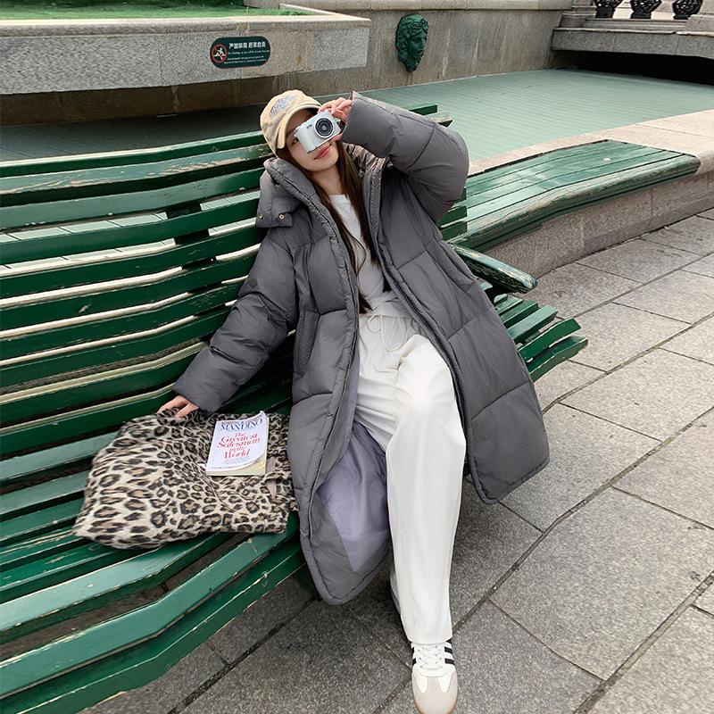 Zesílené Dlouhé Dolů Bavlněné Oblečení Internetové Celebrity se Stejným Stojáčkem s Kapucí Teplý Volný Kabát