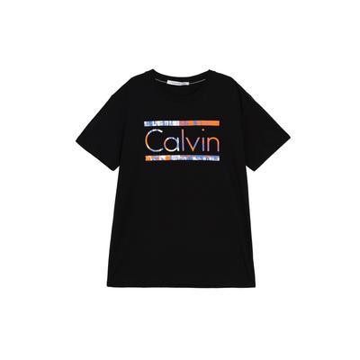 Calvin Klein Modny T-shirt z cyfrowym kolorowym logo, z okrągłym dekoltem i krótkim rękawem, unisex, czarny J319929-BEH