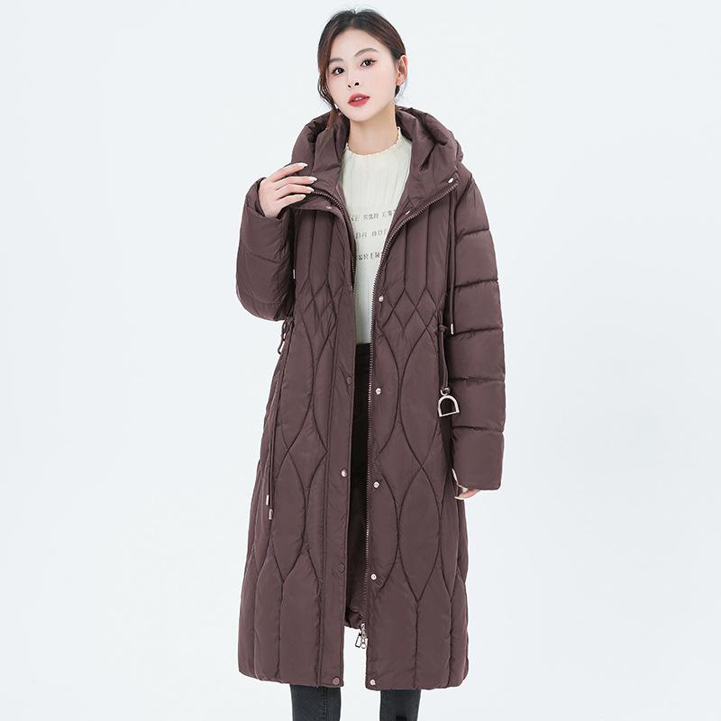 Diamond-shaped Plaid Small Fragrance Down Cotton Jacket Women's 2025 Winter Wear New Mid-length Over-the-knee Plus-size Slim Padded Jacket