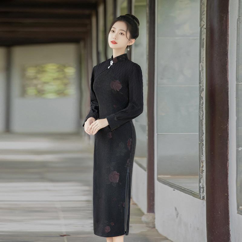 Black New Chinese Daily Suzhou Long Sleeve Autumn Cheongsam Improved Young 1011 New Women's Premium Spring and Autumn