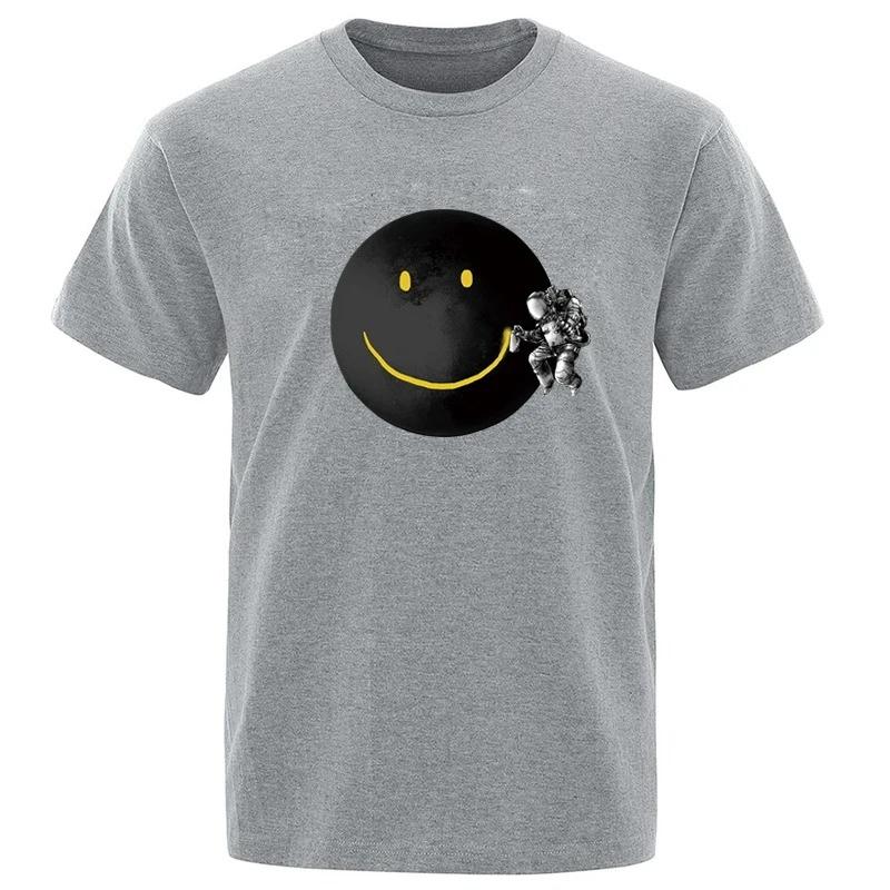 Herren T-Shirt Hohe Qualität 100% Baumwolle Lustiger Astronauten Druck Lässig Locker Rundhals Herren Kurzarm T-Shirt Männliches Hip Hop Tee Top