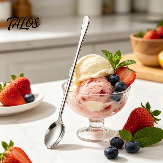 Multi Use Kitchen Spoons Stainless Steel Long Handle Mixing Spoon, Polished Metal Stirring Ice Cream Scoops Tall Glass Bar Spoon for Cocktails