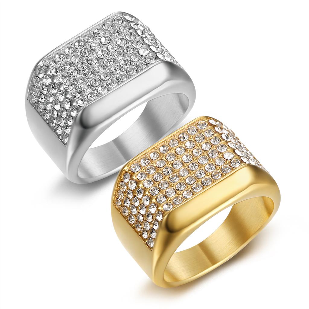 ring, trendy nightclub hip-hop ring, gold-plated diamond ring for men