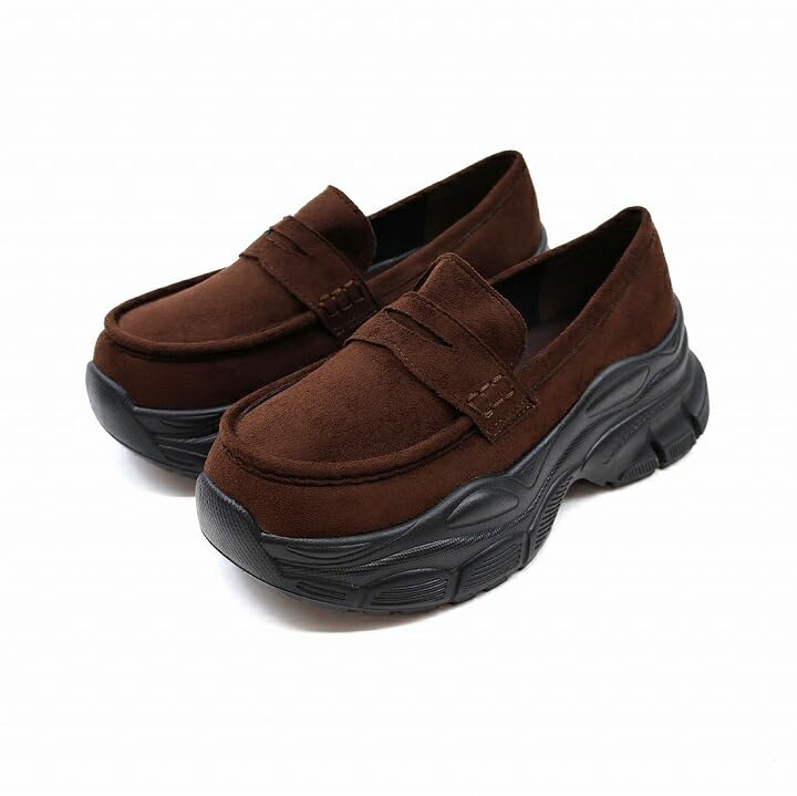 Женские лоферы на платформе Vivian с объемной подошвой, V5343AL, Коричневая замша, Размер M (23,0-23,5)