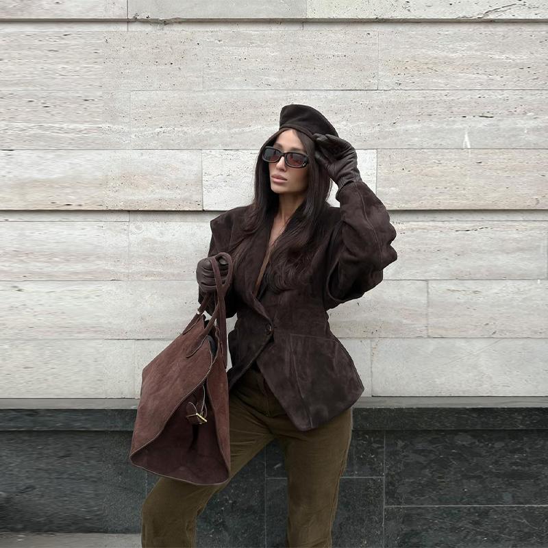 Vintage Brown Suede Jacket Women Fashion