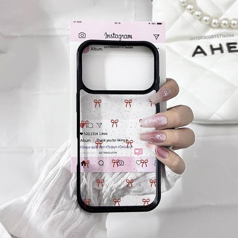 Korean Lovely Pink Bowknot Phone Case for IPhone 17 16 15 14 13 12 11 Pro Max 17Air 7 8 Plus Cute Bow Pearl Hard PC Cover Coque