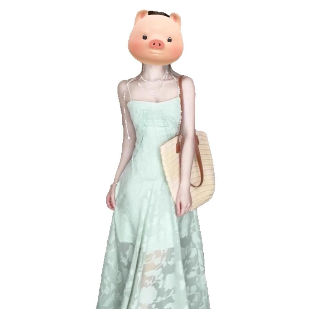 French Mint Green Suspender Dress Women's Summer New Spring Wear with Seaside Vacation Style Waist Dress