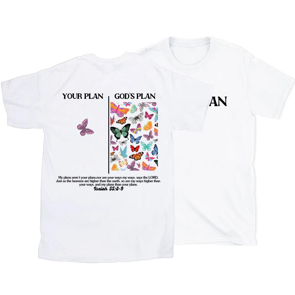 

Summer 2026 New Your Plan and Gods Plan Christian High Quality Casual Breathable Unisexs and Womens Roundneck Tshirt 4XL