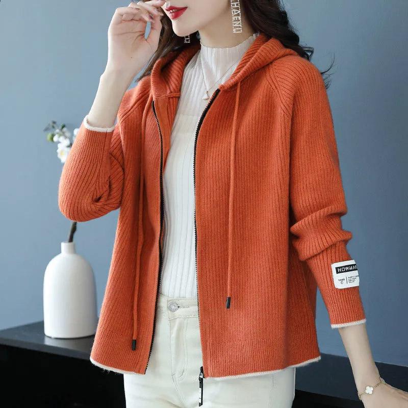 

Свитера Пальто Кардиган для Женщин Осень Зима Большой Размер Свободный Длинный Рукав Вязаный Кардиган С Капюшоном Свитера Куртка XXXL оранжевый