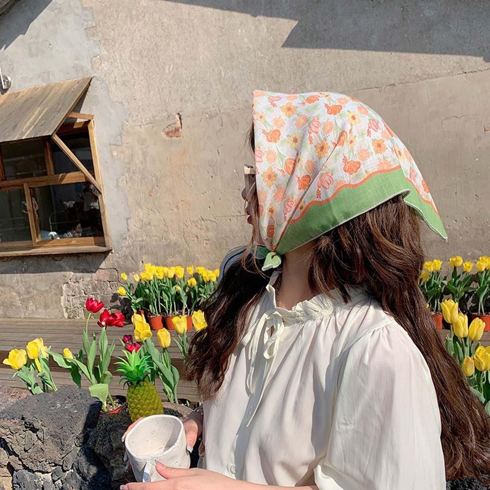 Breathable Spring Silk Scarf Sweat-absorption Square Hijab Scarf Sweet Scarves Vacation