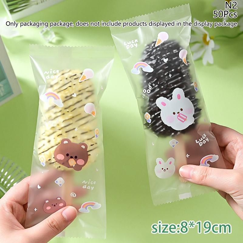 50Pcs/Set Cartoon Food Grade Ice Pop Bags Disposable Plastic Popsicle Bags Freeze Treat Storage Transparent Ice Popsicle Mold