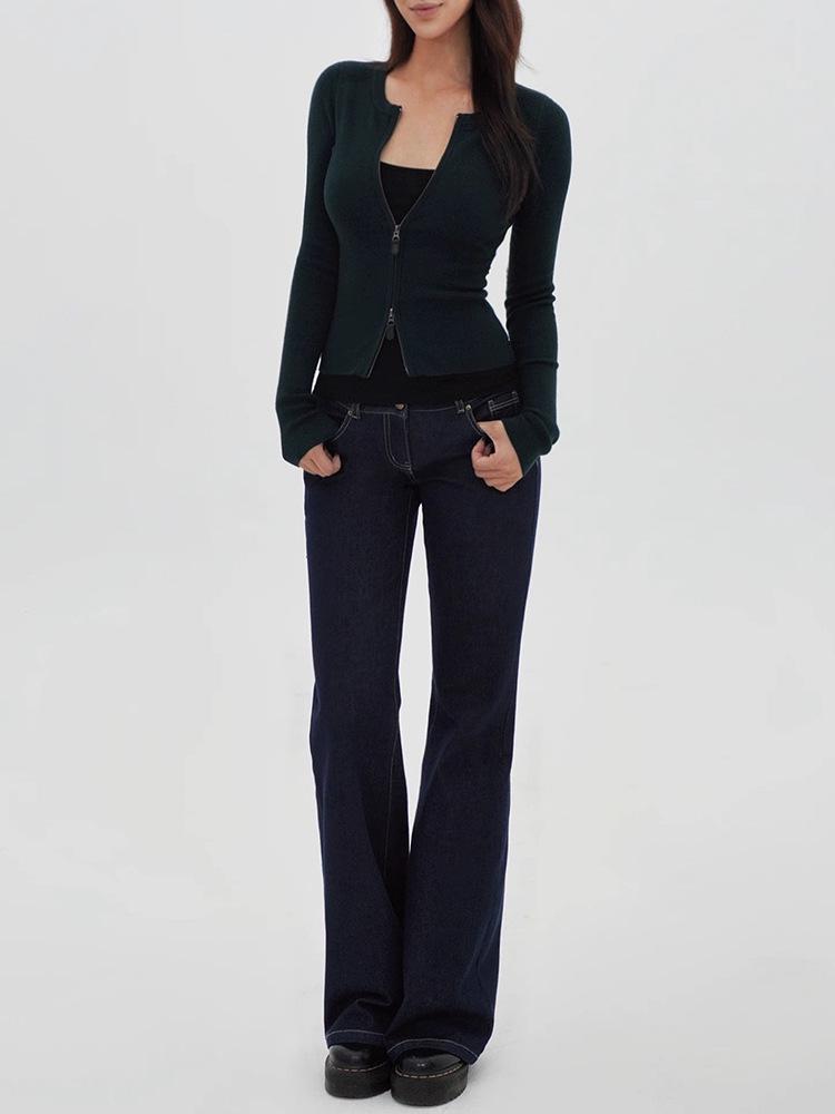 In-stock American Retro Low Waist Straight Leg Flare Jeans - Elastic Slim Fit Highlights Waistline 