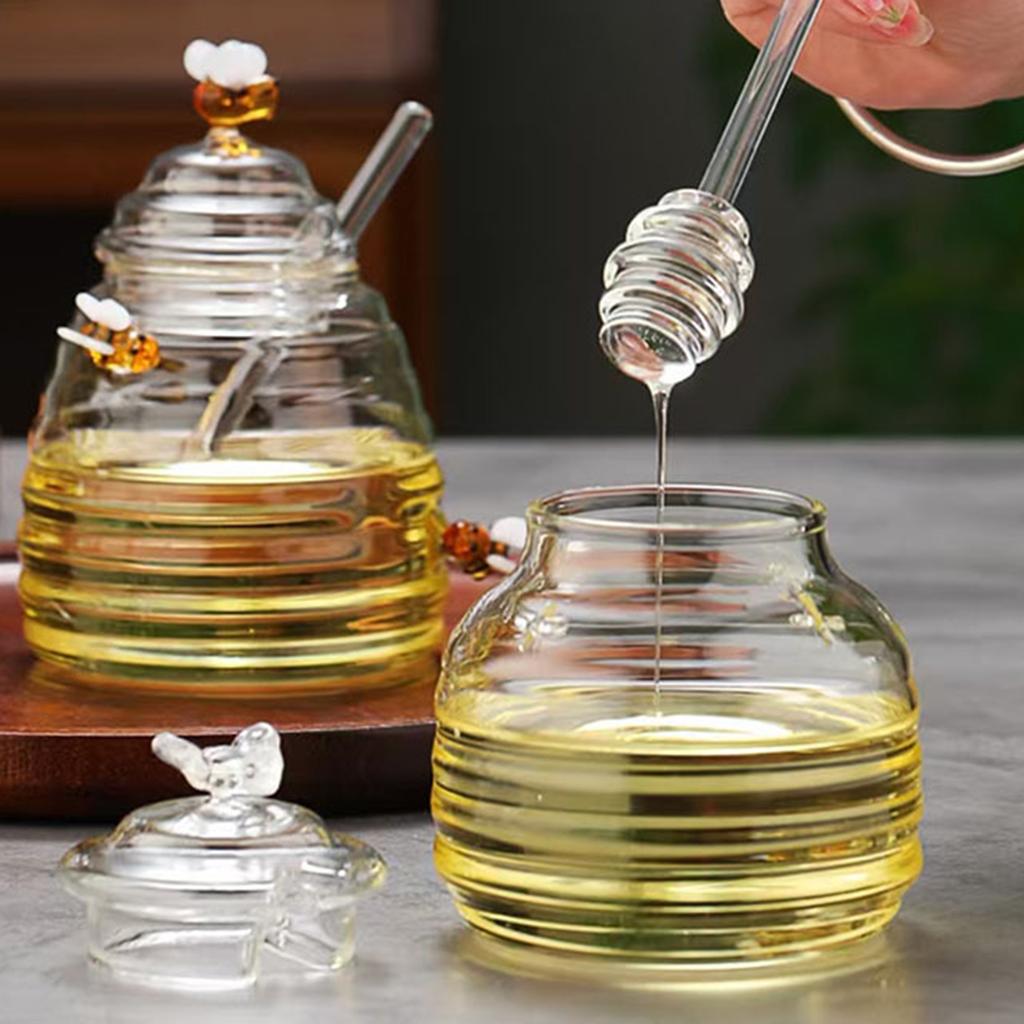 Przezroczyste Zbiorniki do Przechowywania Miodu Słoik na Miód z Nabierakiem i Pokrywką 8,11 uncji Szklany Ul Pojemnik na Miód Uchwyt