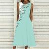 Women Plus Size Sleeveless Round Neck Dress Retro Floral Pattern Loose Flowy Midi Gown