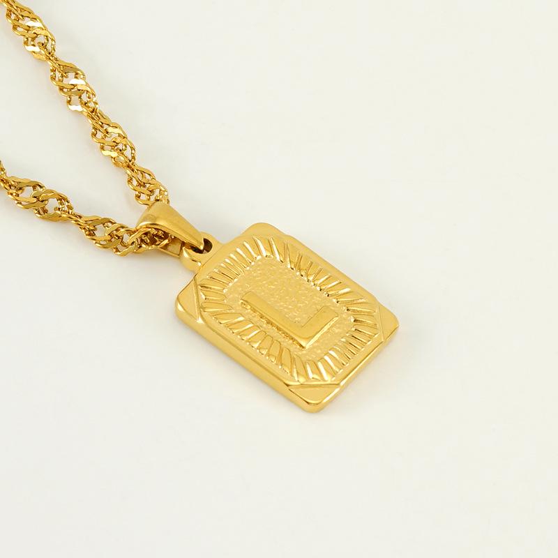 Men's 18K Gold Square Stainless Steel Alphabet Pendant Necklace
