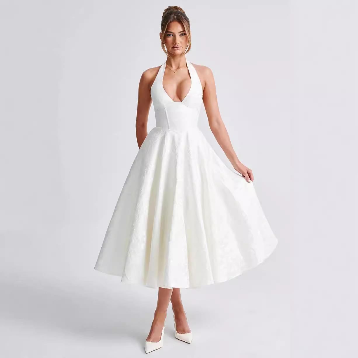 

Жаккардовое кружевное праздничное вечернее платье с оборками, женское элегантное сексуальное платье с открытой спиной, облегающее мини-платье на лето L белый