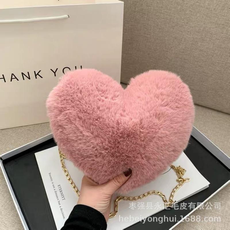 Love Imitation + Rabbit Fur Plush Bag, Various Colors Peach Heart Women's Bag, Valentine's Day Gift, Trendy Plush Bag