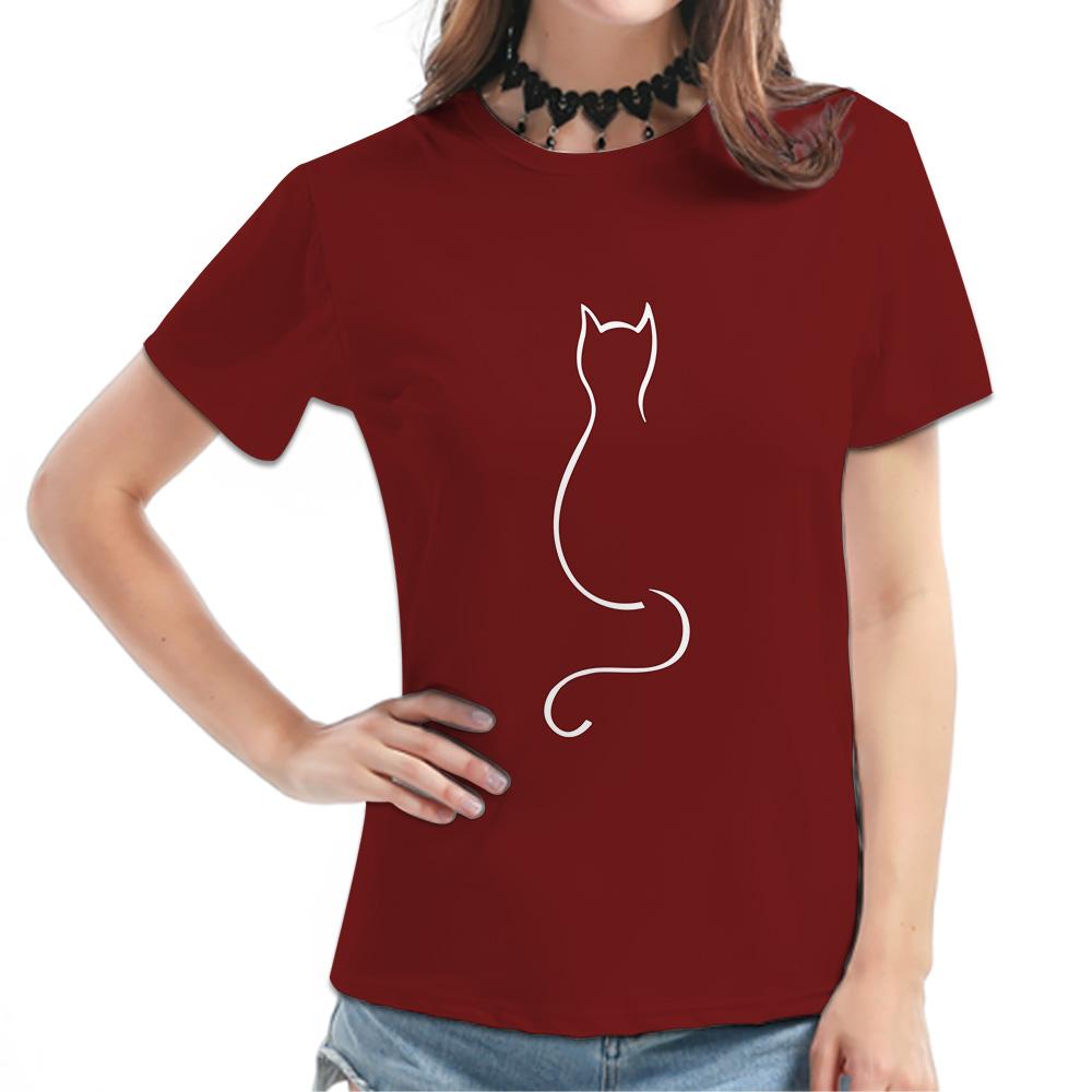 Damen T-Shirt - Minimalistische Katzenlinien-Grafik, Niedliche Lässige Alltagskleidung