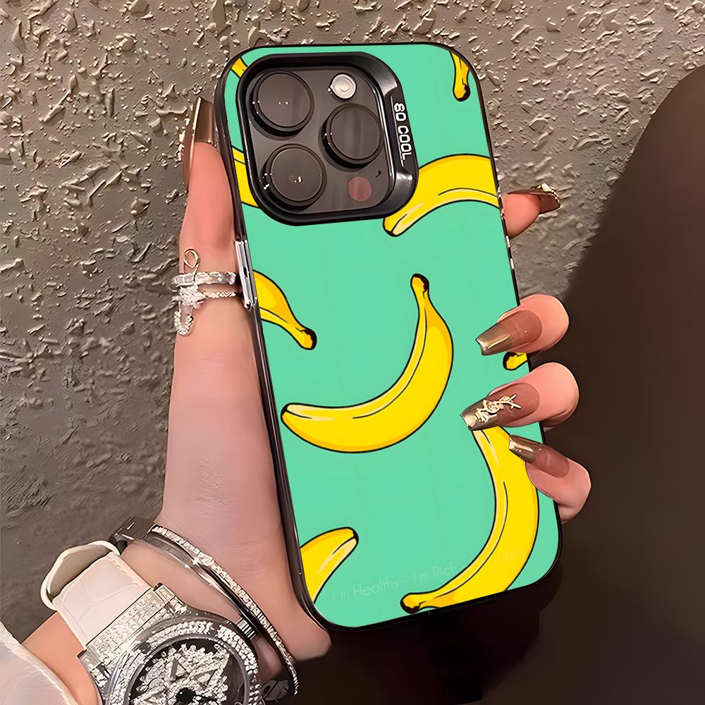 Banana Pattern Phone Case For IPhone17 Air 16 15 14 Plus 13 12 11 Pro XS Max Silver Black Bumper Case