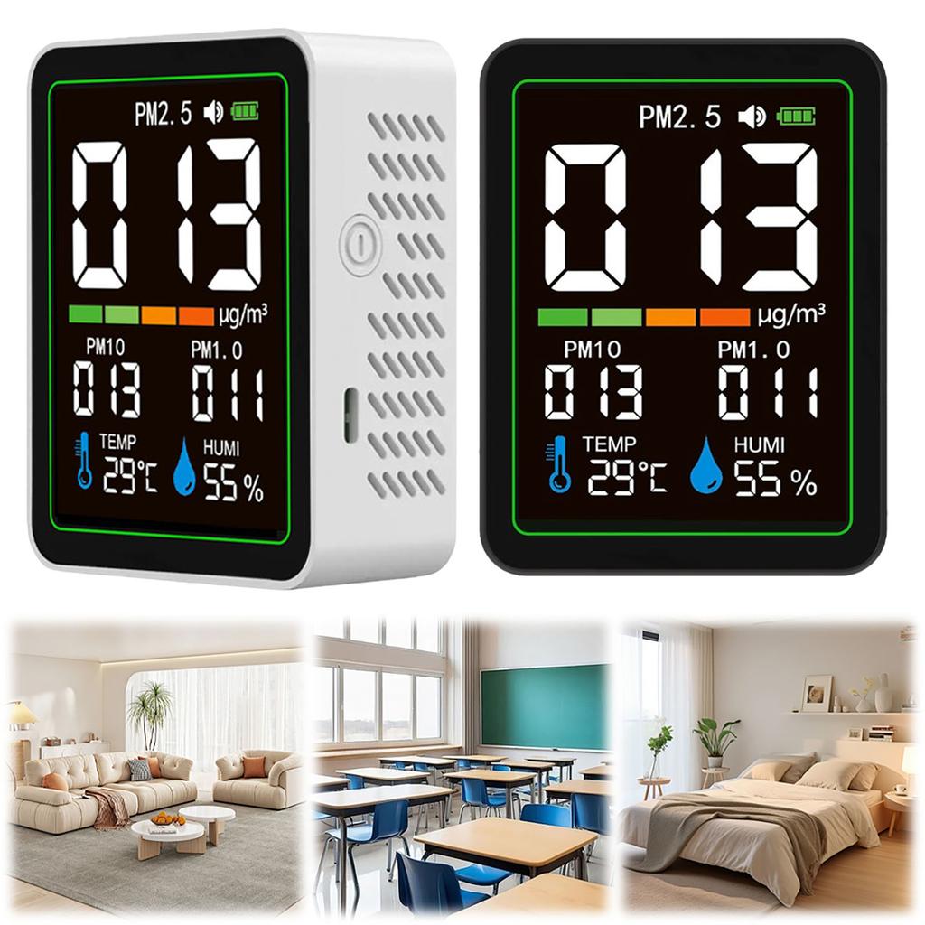 Portable Smart Air Quality Tester Temperature Humidity PM2.5 PM10 PM1.0 Detection Air Quality Meter for Home Hotel Office Car