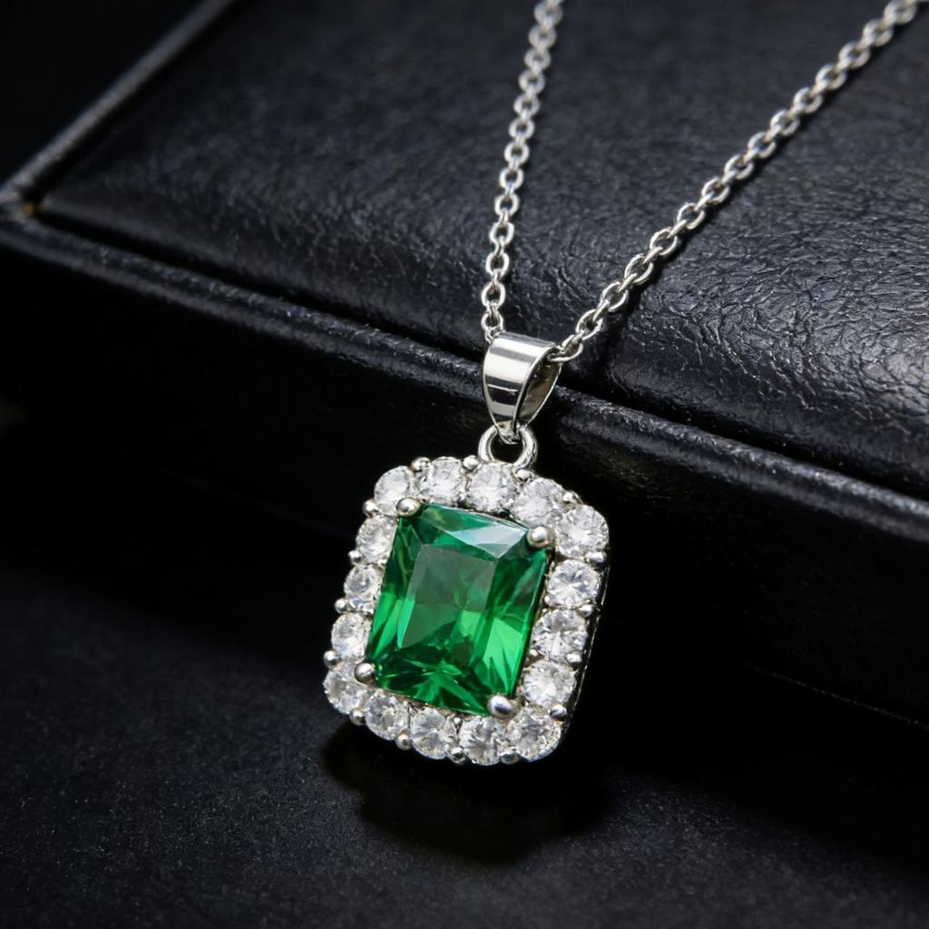 Jewelry Imitation Red Sapphire Square Pendant Necklace Inlaid 9 * 11 Emerald Color Treasure Clavicle Chain Women
