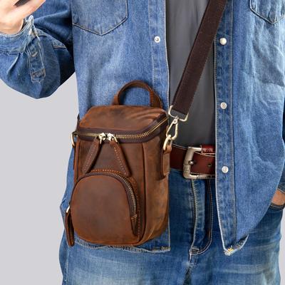 Borsa a tracolla da uomo di grande capacità, borsa a spalla a tracolla, zaino a tracolla in pelle di cavallo pazzo, cartella a spalla