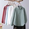 Women's Soft Cotton Double Layer Gauze Long Sleeve Shirt, Versatile with Pointed Collar