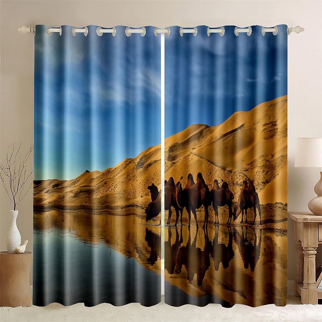 3D Camel Creative Curtains Desert Migration Shading 2 Panels Living Room Bedroom Balcony Kitchen Window Decorative Curtains