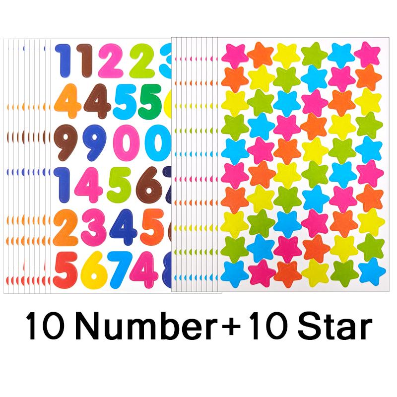 Bunte Scrapbook-Sticker 20 Blatt Punkt Herz Buchstabe Zahl Stern Selbstklebend Niedliche Belohnungssticker Lustiges Geschenk für Junge Mädchen ZYF