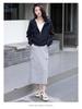 Grauer Damen-Cardigan-Hoodie mit doppeltem Reißverschluss, schwere Qualität - Sportlicher koreanischer Stil, Langarm, Frühjahr/Herbst Kollektion 2025.