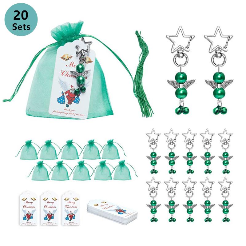 

20/40 шт. Ангел Звезда Пряжка Подвеска Рождественский Подарочный Мешок Санта Бирка Карточка Брелок Украшения Декор 20 sets зелёный