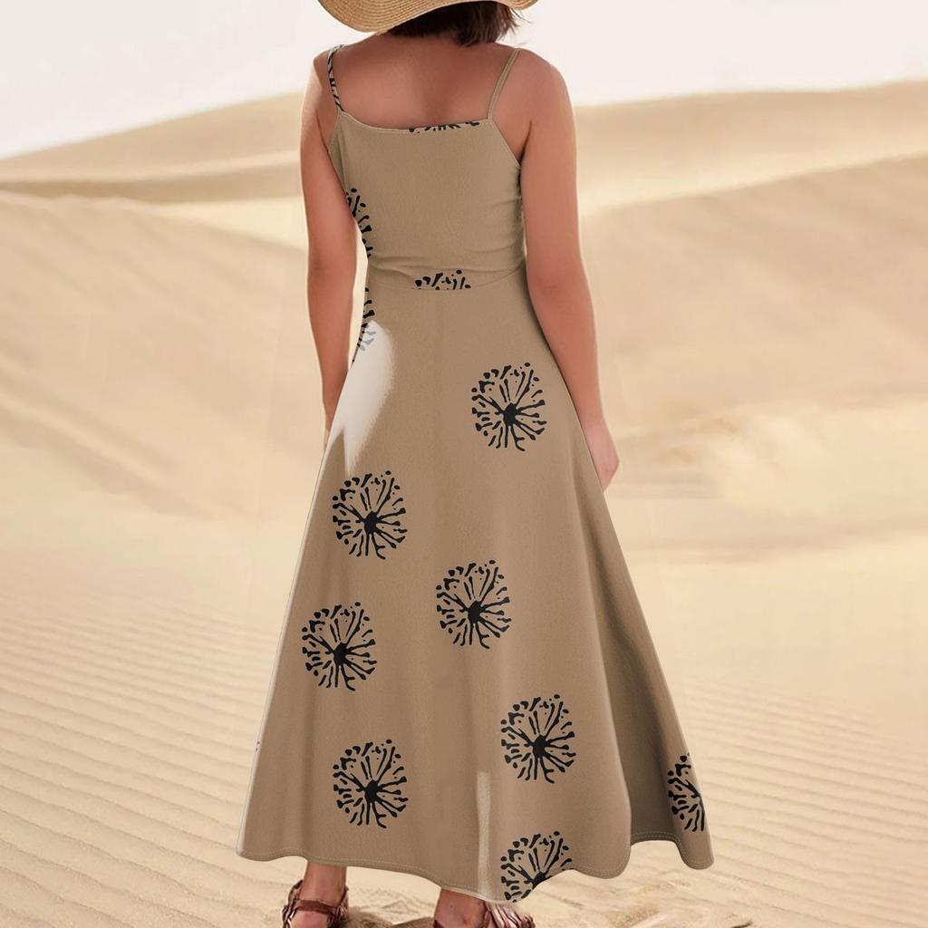 Women's Casual V Neck Dot Print Sleeveless Pocket Suspender Dress