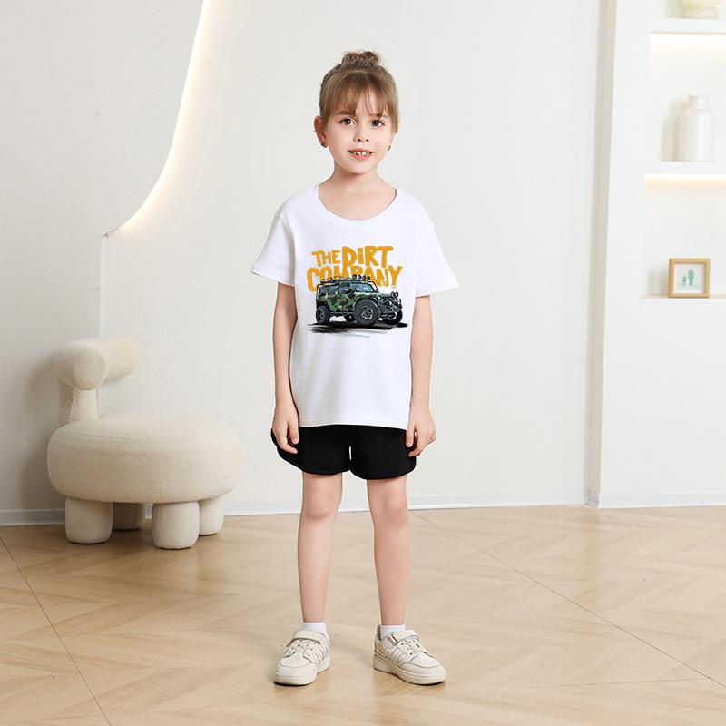 Kinder T-Shirt Rundhals Kurzarm T-Shirt Kinder 100% Baumwolle Kleidung 2-13J Auto bedrucktes T-Shirt