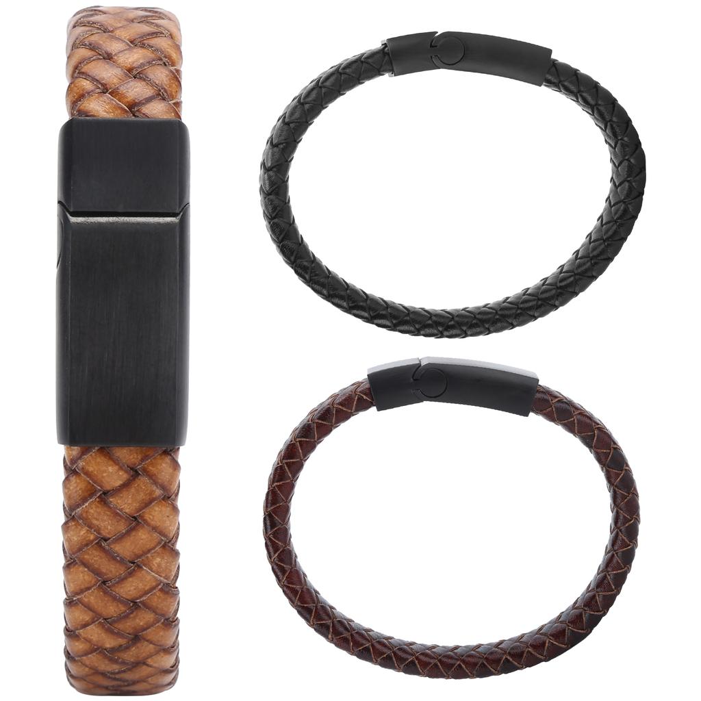 Braided Leather Bracelet Magnetic Buckle 20.5cm Vintage Bracelet PU Stainless Steel for Couple Decoration Men Christmas Gift