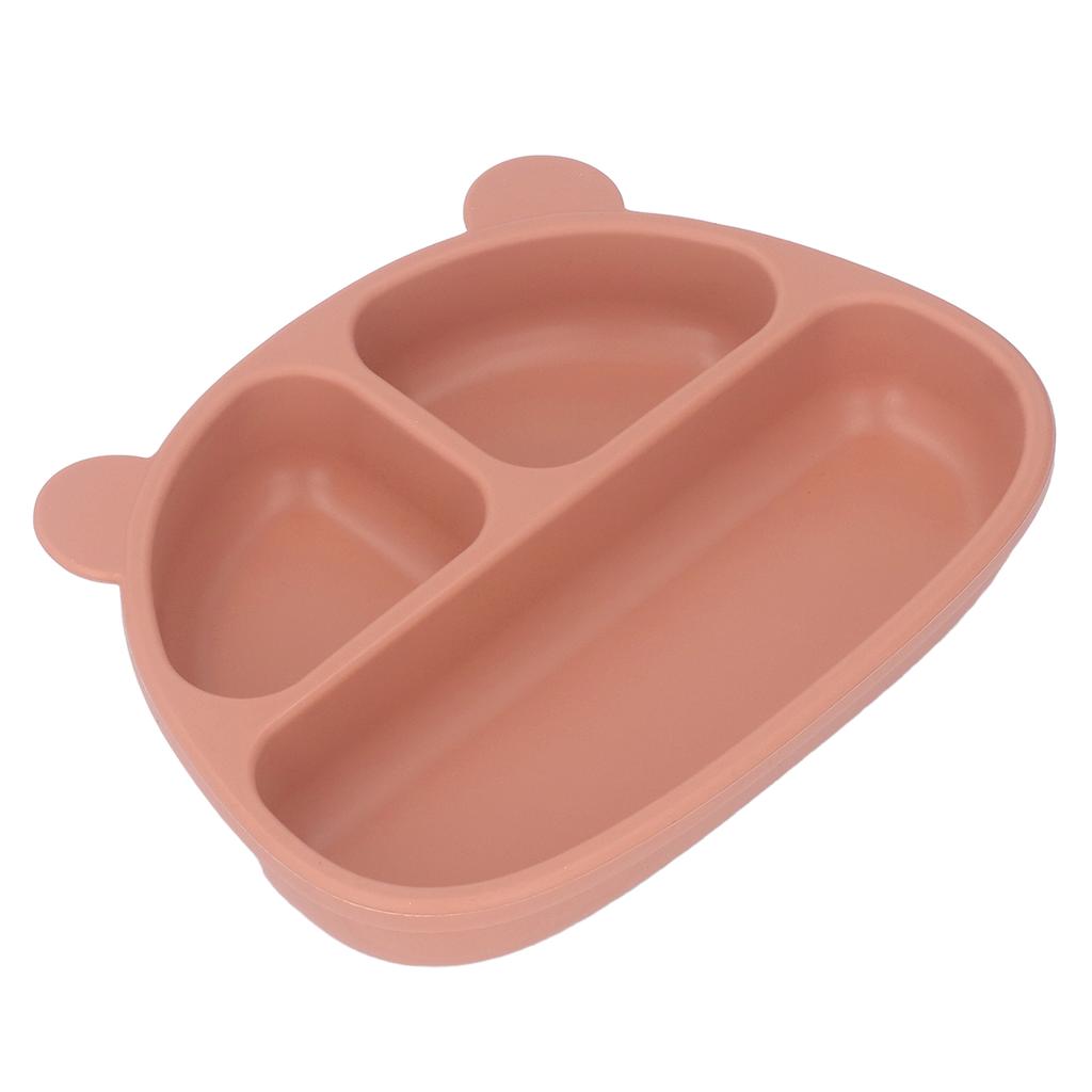 Toddler Soft Silicone Plate Home Dining Room Cute Cartoon Bear Shaped Baby Suction Plate for Snacks Fruit Orange Single Plate