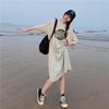 Women's Letter Print T-shirt Dress Summer Straight-leg Split Dress Slimming Casual Long Dress