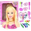 Makeup Pretend Playset for Girls - 17Pcs Hairdressing Styling Head Doll Makeup Toy Educational Toy Gift -B