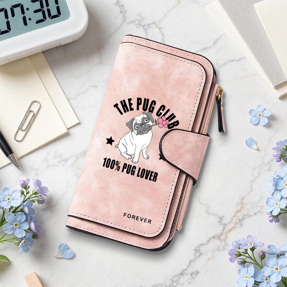 The Pug Club Lover Fashion Portable Card Holder Long Purse for Daily Use