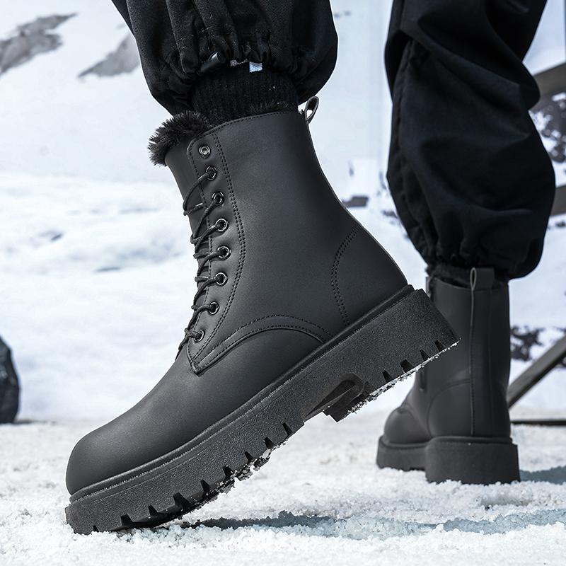 TUINANLE Men's Hiking Boots Outdoor Leather Cotton Shoes Trekking Sneakers for Men Casual High Top Black Boots