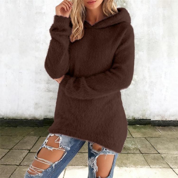 Warm Hooded Fleece Sweatshirt for Women Solid Color Long Sleeve Fashion Top