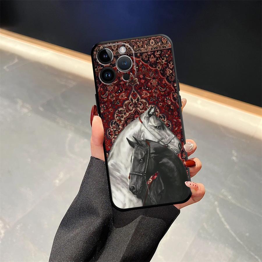 Animal Horse Pattern Black Soft Phone Cover Case for iPhone 13 12 11 17 Pro Max 17Air XS Max XR 15 16 14 Plus 7 8