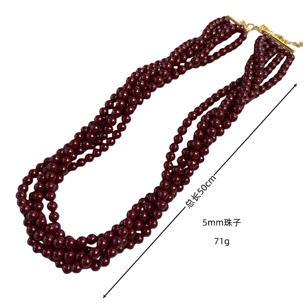 Exploding Fire Ankara Red Multi-Layer Wrap Necklace 5 Strings Side By Side Beaded Necklace Fashion Stack