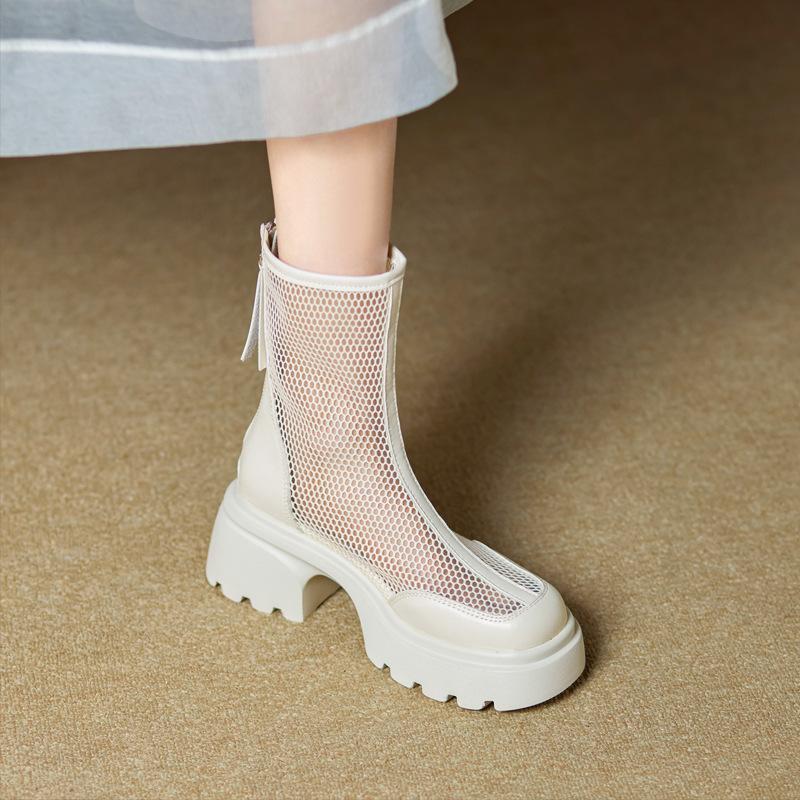 

Ботинки мартин летние тонкие женские 2025 новые полые дышащие сетчатые ветрозащитные черные сетчатые на толстой подошве на толстом каблуке 40