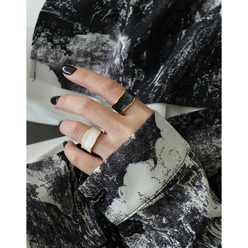 Bague Ouverte Irrégulière Vintage Goutte d'Huile Pour Femmes Acier Inoxydable Punk Gothique Tendance Cadeau