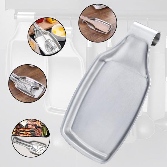 Stainless Steel Kitchen Spoon Rest Heat Resistant Utensil Spatula Holder Tray Sale Goods