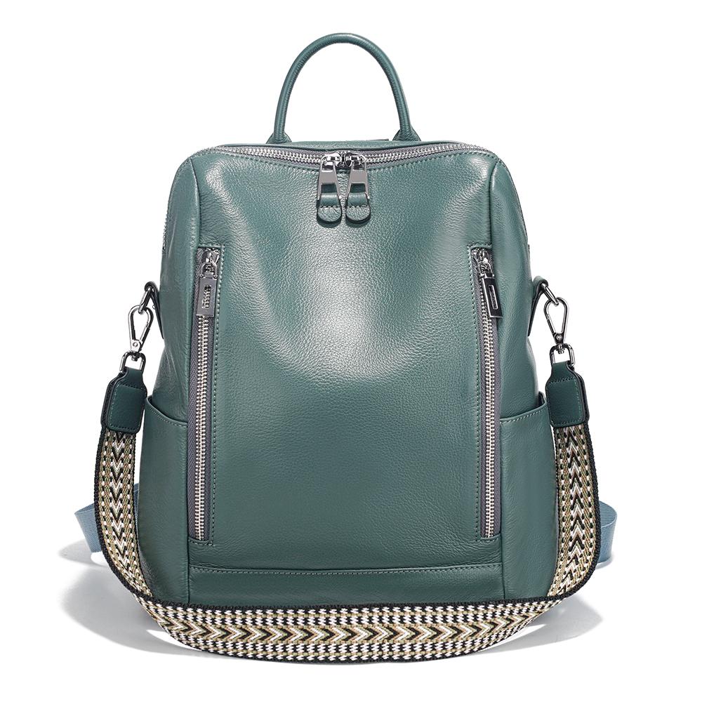 Zency Fashion Genuine Leather Backpack Multi-pocket Design Travel Convertible Shoulder Bag