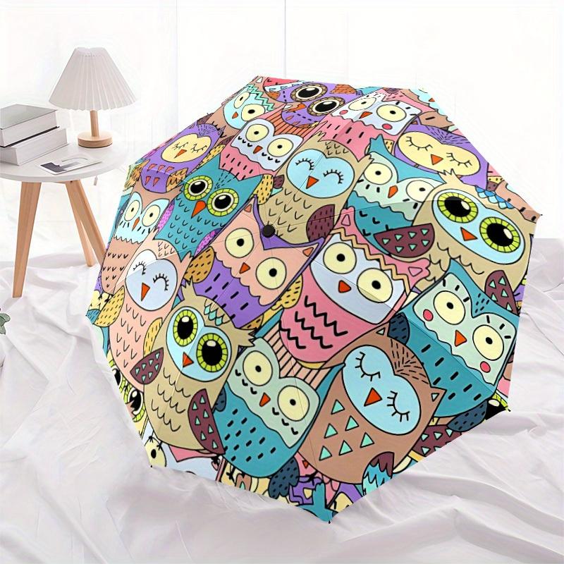 1pc Owl Pattern Auto Open/close, All-Season Portable Folding Umbrella for Women & Men, Travel, Everyday, Formal Events - Compact Luxury Parasol, Outdo